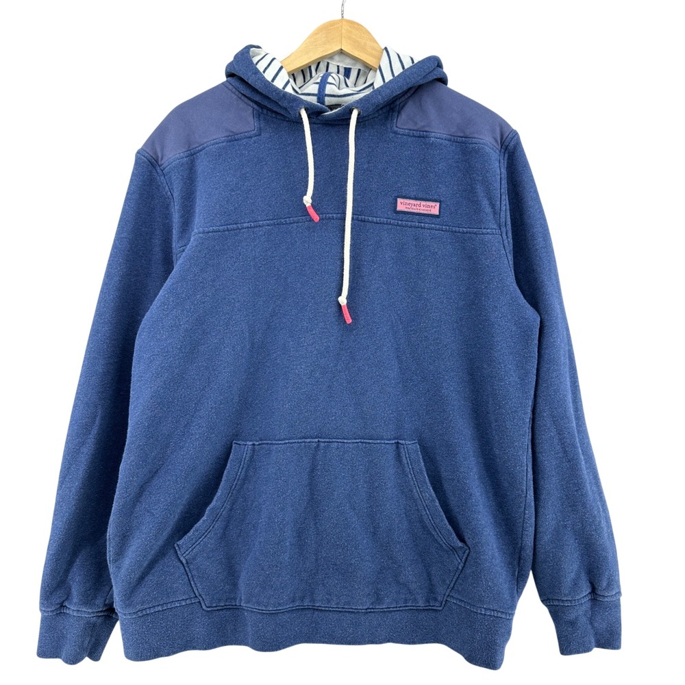 Vineyard Vines Edgartown Striped Hood Lining Pullover Hoodie Blue Men L Nautical